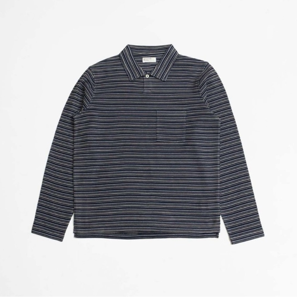 Universal Works Navy Long Sleeve Polo